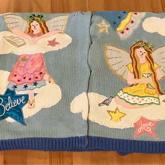NWT Quacker Factory Angel Cardigan Blue Embroidered Angel Cardigan Size Large - Picture 11 of 14